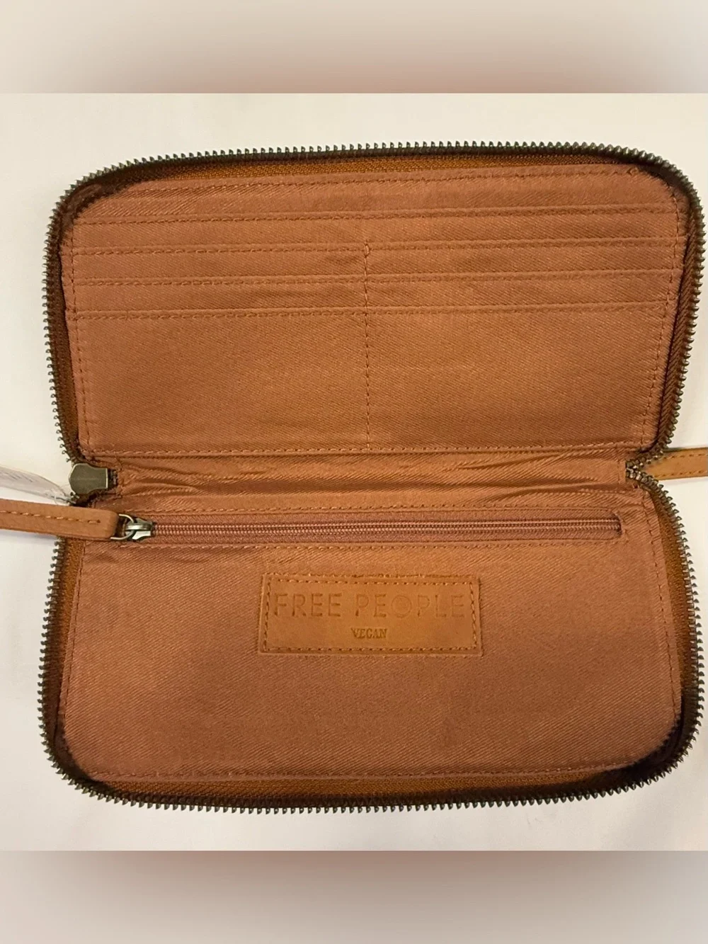 Free People Distressed Vegan Leather Zip Wallet Wristlet NWT Brown